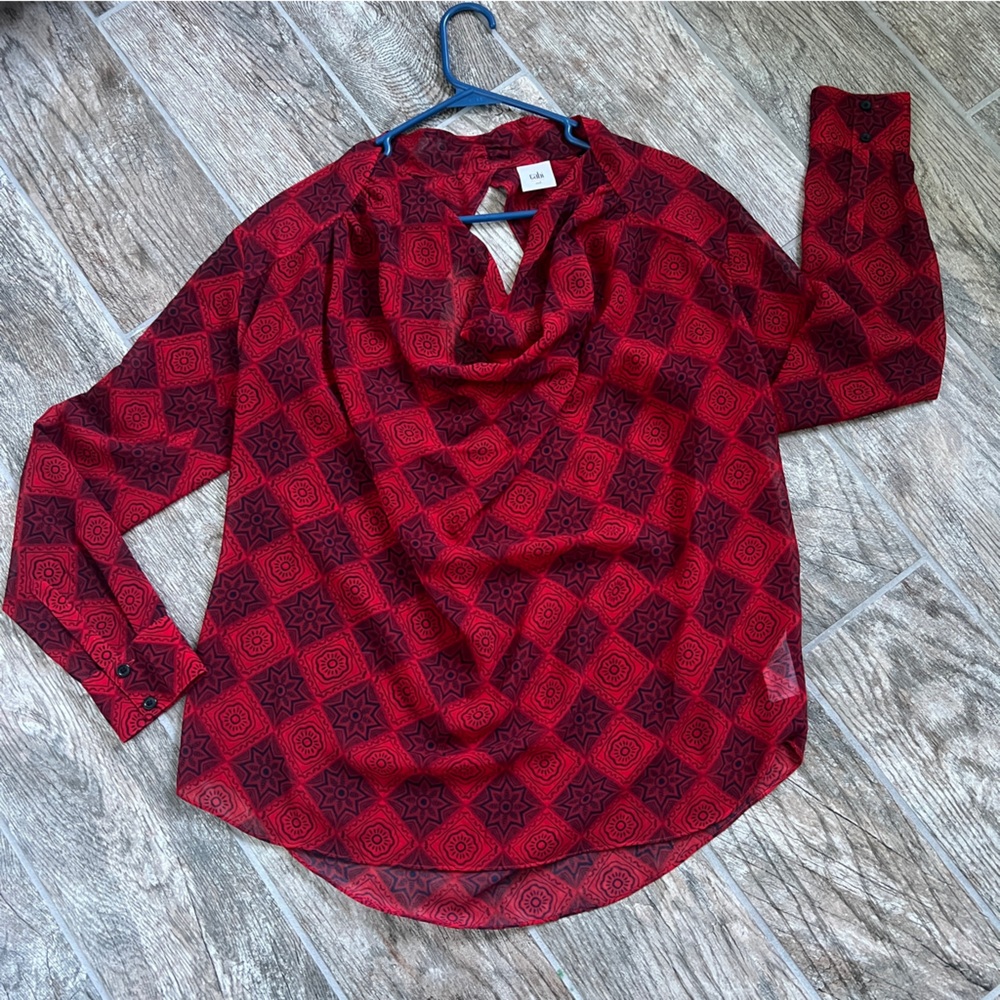 Cabi Sheer Long Sleeve Blouse, Keyhole cutout back, Drape Neck, Women’s Medium - Picture 4 of 8